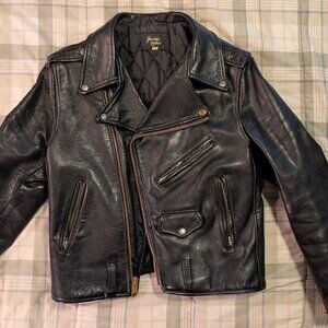 Women's vintage heavyweight leather motorcycle jacket